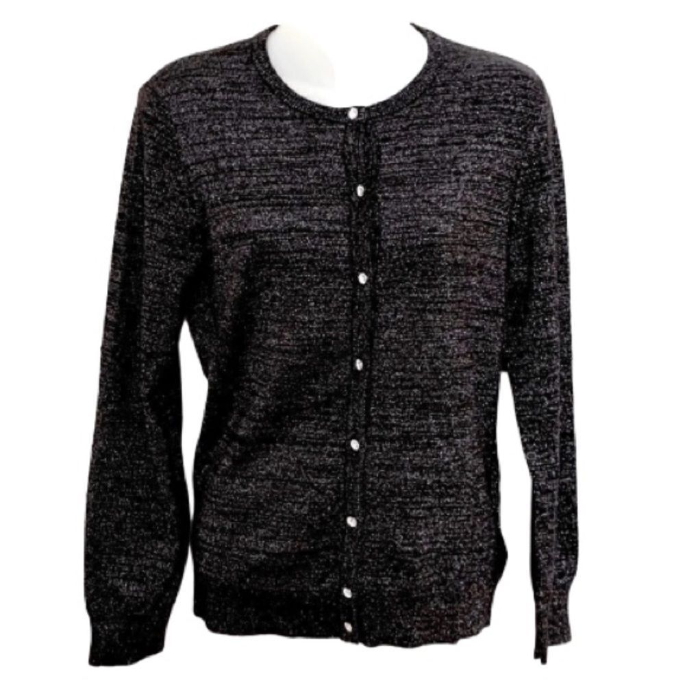 NWOT Jones New York Black Subtle Shimmer Cardigan — Size M - Picture 2 of 6